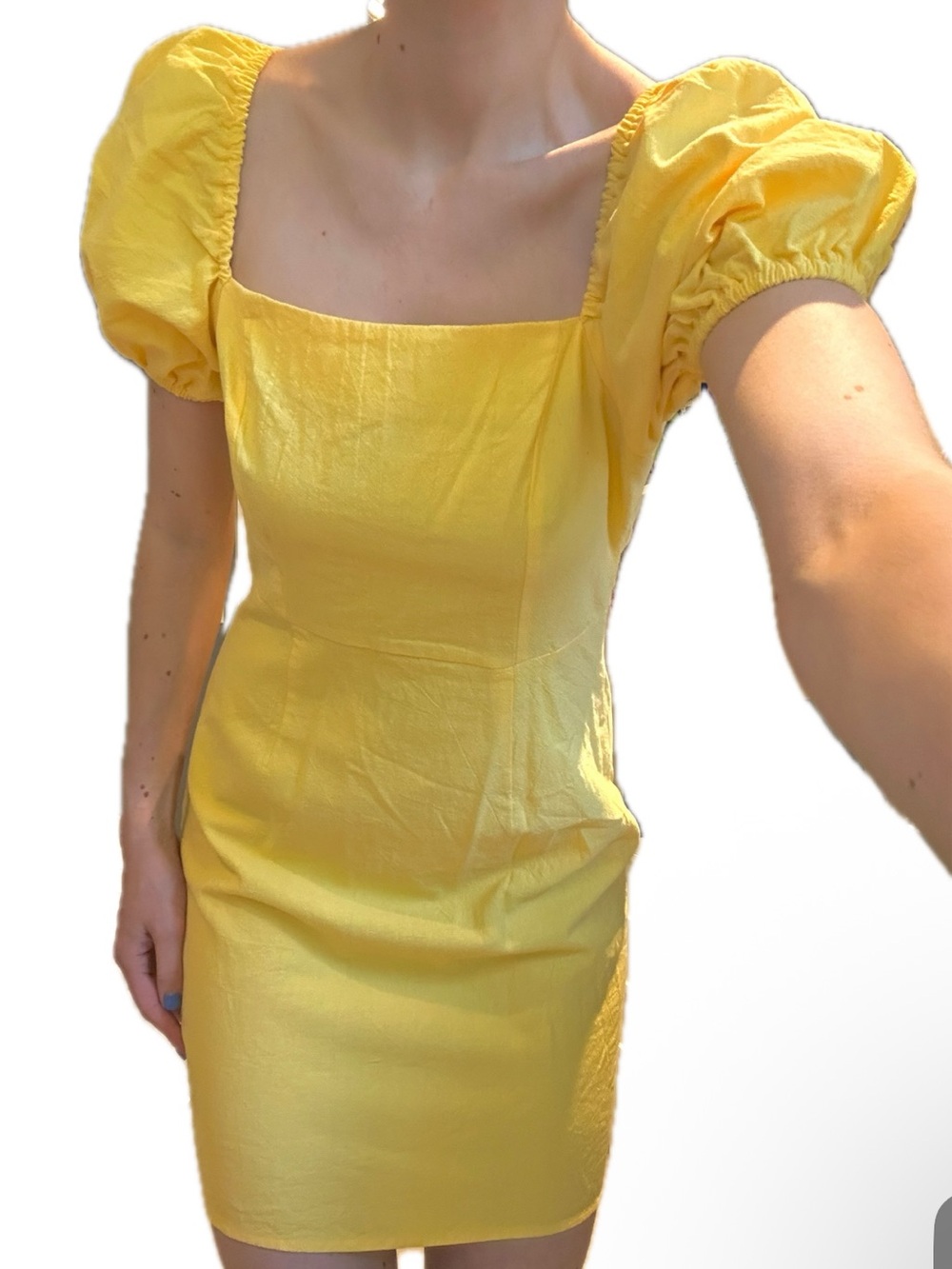 NWT Nasty Gal Yellow Puff Sleeve Square-Neck Mini Dress